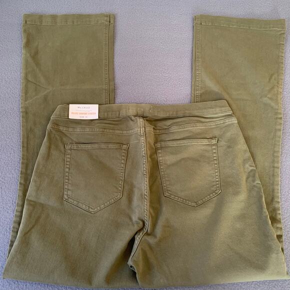 NWT Ms Cello Deluxe Comfort Stretch Olive Green Mid rise Pull On Flare Jeans 1X - Picture 3 of 8
